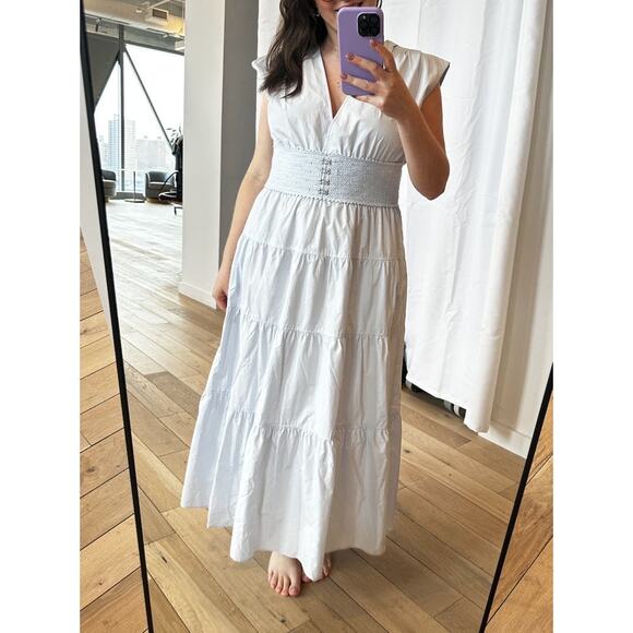 DEREK LAM COLLECTIVE Blue 100% Cotton Hourglass Layered Midi Dress Size 44 - Picture 6 of 13